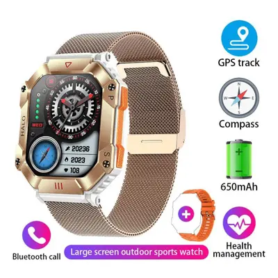 (golden,orange, Milan mesh steel) Zodvboz Gps Military Smart Watch Men For Android Ios Ftiness W