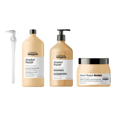 L'Oreal Serie Expert Absolut Repair - Pump - Shampoo 1500ml - Conditioner 750ml - Golden Mask 50