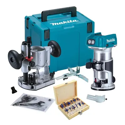 Makita DRT50Z 18V Cordless Brushless Laminate Router Trimmer + Plunge Base + Set