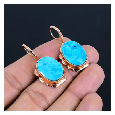 (blue, 1.61 Inches) Turquoise Gemstone Handmade Copper Jewelry Amazing Earring For Women