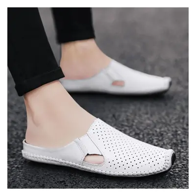 (white, 39) Men&apos;s Leather Hollow Loafers Casual Shoes