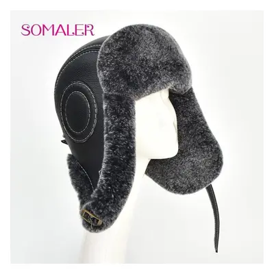 (dark grey,light grey) Somaler Winter Fur Earflap Hat Men Women&apos;s Pilot Aviator Bomber Trap