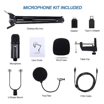 USB Microphone Condenser Computer PC Gaming Mic Podcast Microphone Kit for Streaming,Recording,V