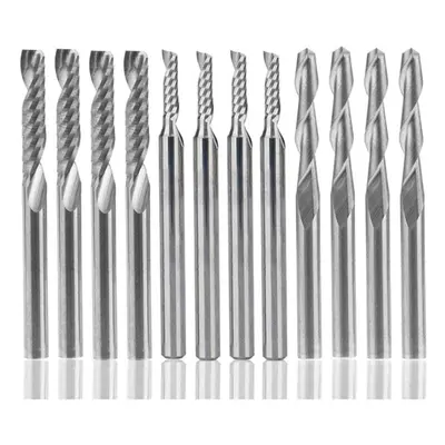 12Pcs Carbide Milling Cutter CNC Milling Cutter Single/Double Flute Tool For Nylon Resin ABS Acr