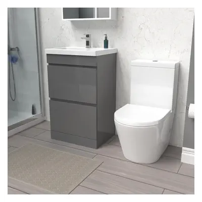 Nes Home Steel Grey 500mm Drawers Basin Vanity Unit & Close Coupled Toilet