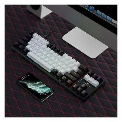 (Black & White, Red Switch) Mechanical Gaming Keyboard Keys Blue/Red Switch Hot Swappable RGB Ba