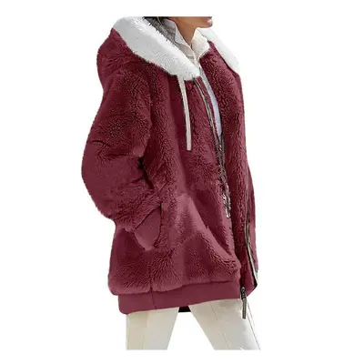 (xL, Red) Women Winter Coat Solid Color Long Sleeves Zipper Cardigan Loose Warm