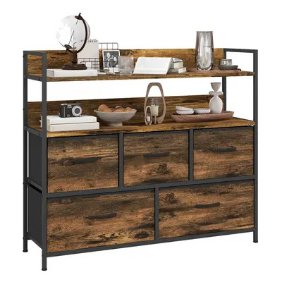 HOMCOM Bedroom Chest of Drawers Drawer Dresser w/ Shelves, Rustic Brown