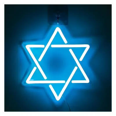 Star Of David Neon Sign, Hanukkah Decorations Blue Six Pointed Star Shape Light Up Acrylic With 