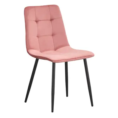 (Pink-Check) Classic Design Velvet Fabric Dining Chairs Metal Legs Padded Seat Chairs