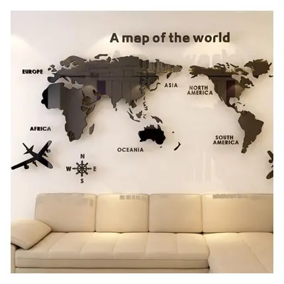 (black, L) Acrylic 3D Home Decor World Map Wall Stickers Creative Home Living Room Tv Background