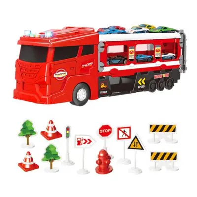 (red) Kids Truck Toy With Sound Light Guideposts Double Layers Foldable Track Alloy Mini Ejectio