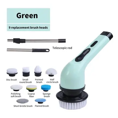 (green, in 1) 9-in-1 Multifunctional Wireless Electric Cleaning Brush Household Kitchen Bathroom