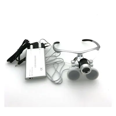 (silver) Dental Loupes With Light 3.5x420mm Surgical Binocular Glasses Magnifier With Led Headli