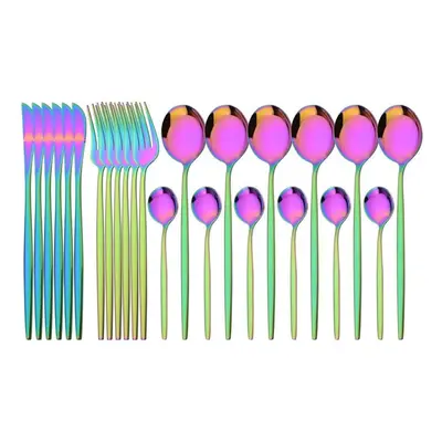 (multicolor) 24pcs Mint Gold Dinnerware Set Knife Fork Coffee Spoon Cutlery Western Stainless St