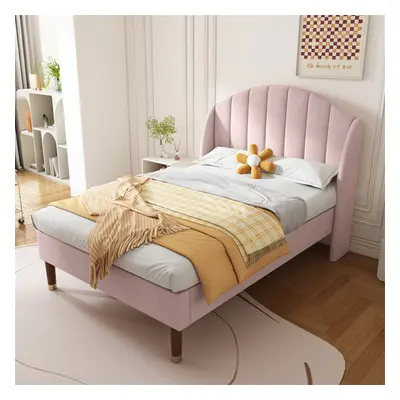 (Pink 90*190cm) Upholstered bed, with Slatted Frame and Headboard