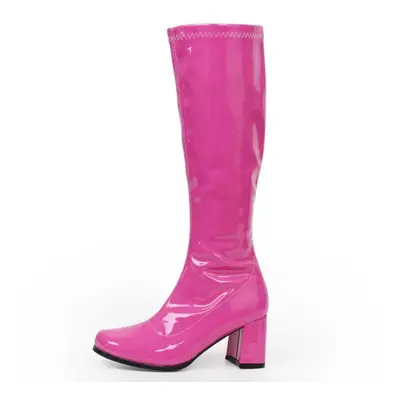 (peach, 44) Woman Gogo Boots Square Heel Knee-high Classic Square Toe Boots Pu Leather Zip Boots