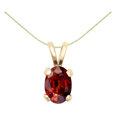 Jewelco London Ladies Solid 9ct Yellow Gold Wine Oval Garnet Claw Solitaire Charm Pendant, 7x5mm