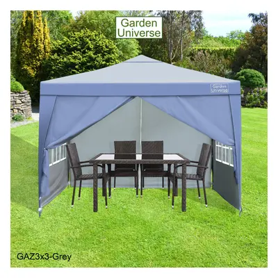 Gazebo 3x3m By Garden Universe Heavy Duty Pop up Frame Marquee Canopy Tent Grey