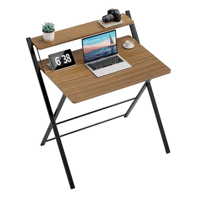 GreenForest Folding Desk No Assembly Required Large Size,Computer Desk with 2-Tier Shelf Laptop 