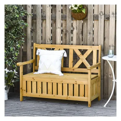 Outsunny Wood Storage Garden Bench for Patio Outdoor Seating, Yellow