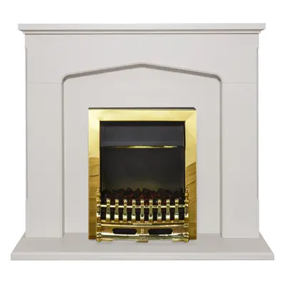 Adam Cotswold Fireplace Suite in Stone Effect with Blenheim Electric Fire in Brass, Inch