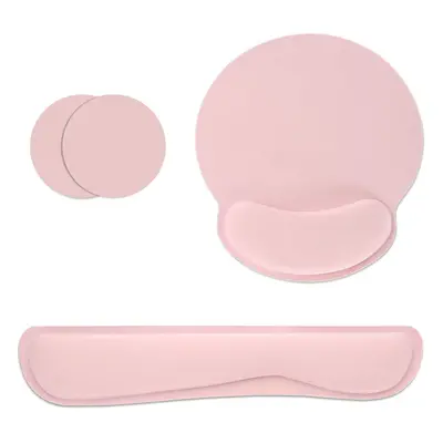 (Pink) Mouse Pad with Wrist Support Keyboard Wrist Rest Durable Comfortable Set for Laptop Offic