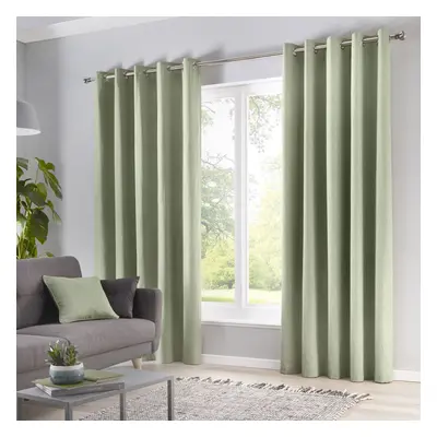 (Green, x Inch) Fusion Sorbonne 100% Cotton Eyelet Lined Curtains