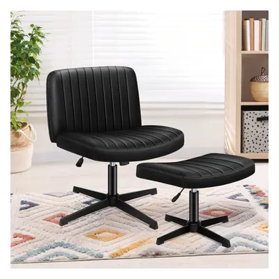 (PU Leather - Black) ELFORDSON Office Chair Computer Executive Cross Legged Accent Seat Work Ott