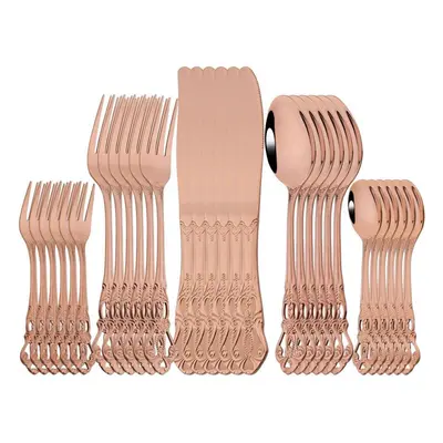 (rose) 30pcs Western Kitchen Tableware Stainless Steel Dinnerware Royal Gold Cutlery Set Cutlery