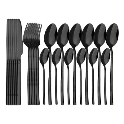 (black) 24pcs Gold Dinnerware Set Stainless Steel Cutlery Set Knife Fork Spoon Dinner Set Kitche