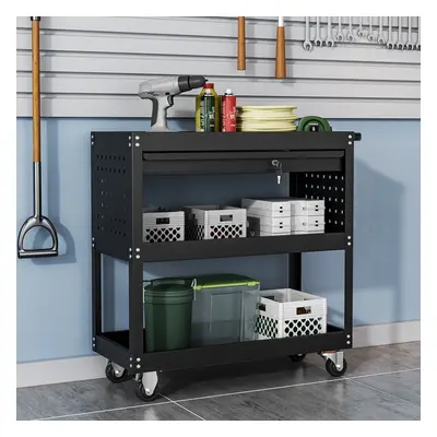 3 Tier Garage Tool Storage Trolley Heavy Duty Workshop Shlef Cart Drawer w/Keys