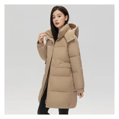 (khaki, XXXL) Autumn Winter Thicken Warm Parka Women Casual Solid Color Big Pocket Loose Hooded 