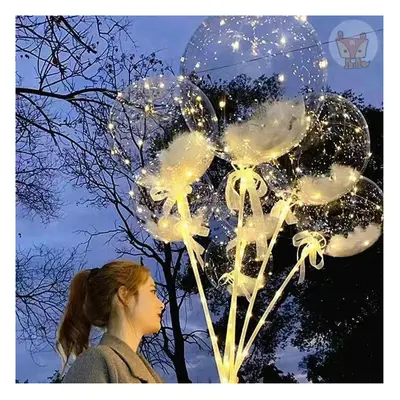 (White feather warm lamp ribbon wave wave ball) ï¼30 balloonsï¼ Light Air Balloon Feather Band