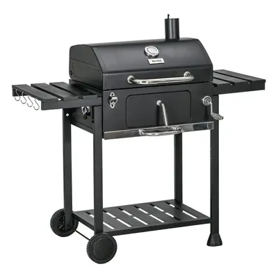 Charcoal BBQ Grill Smoker Trolley with Shelves, Bottle Opener and Wheels