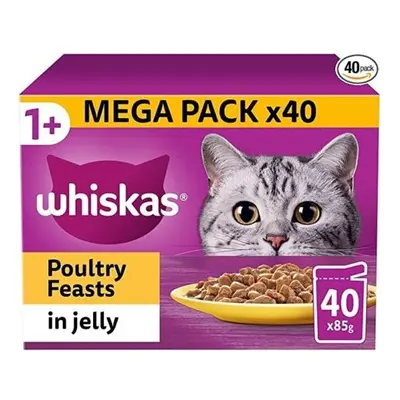 40 x 85g Whiskas Poultry Feasts Mixed Adult Wet Cat Pouches in Jelly