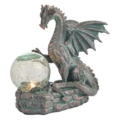 Garden Ornaments Outdoor, Sitting Bronze Dragon Statues with Solar Crack Glass Ball, Waterproof 