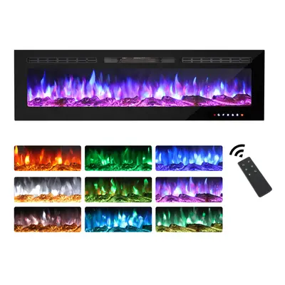 (153cm/60") Electric Fireplace 900/1800W Touch Screen Glass Panel Colorful Flame Insert Wall Mou