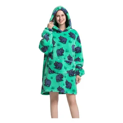 (Hippo) Cartoon Women's Blanket Hoodie Warm Comfort Outdoor Clothes Cotton Robe