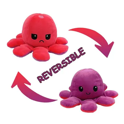 (Purple + Rose Red) Double-Sided Flip Reversible Octopus Plush Toy