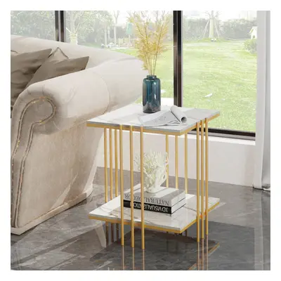 (Gold Frame White Top) Metal Frame Square Coffee Table Sofa Side Table