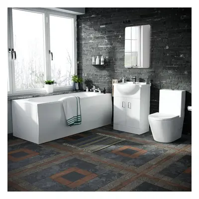 550 Basin Vanity Unit, Close Coupled WC Toilet with Straight Edge Bath Bathroom Suite