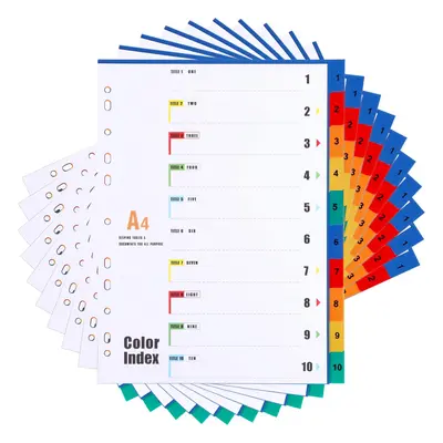 A4 Index File Dividers Part (10 Pack) A4 Plastic Subject Dividers 11-Hole Punched Reinforced Mul