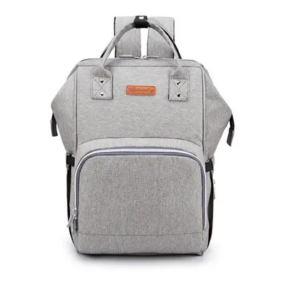 (Grey) Multifunctional Mummy Backpack Waterproof USB Charging Port Baby Diape Mom Bag