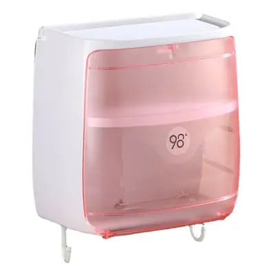 (Pink) Waterproof Toilet Roll Paper Tissue Box Holder Bathroom Kitchen Wall Mounted