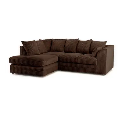 (Chocolate, Left Hand Corner ) Luxor Jumbo Cord Seater Corner Sofa