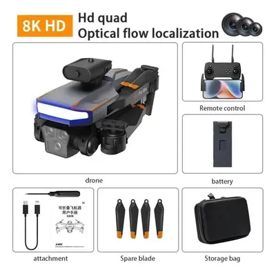 (1B, Black) Drone 8K GPS HD Triple Camera Optical Flow Positioning Obstacle Avoidance HD Photogr