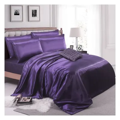 (King, Aubergine) 6PCS SATIN BEDDING SET DUVET COVER FITTED SHEET PILLOW CASES