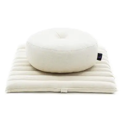 (Cl01 - Ecru) Meditation Cushion Set Small Zafu Yoga Pillow and Small Roll-Up Zabuton Mat Filled