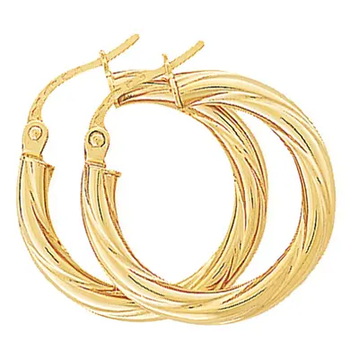 Jewelco London Ladies 9ct Yellow Gold 3mm Liquorice Twisted Hoop Earrings - 20mm - ENR02742